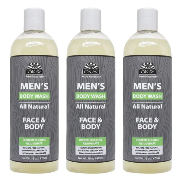 3 Pack - OKAY Pure Naturals Men's All Natural Body & Face Wash 16 oz Okay Pure Naturals